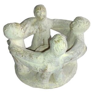Vintage 90s Y2K  White Terracotta Aztec Mayan 7" Circle of Friends Candle Holder